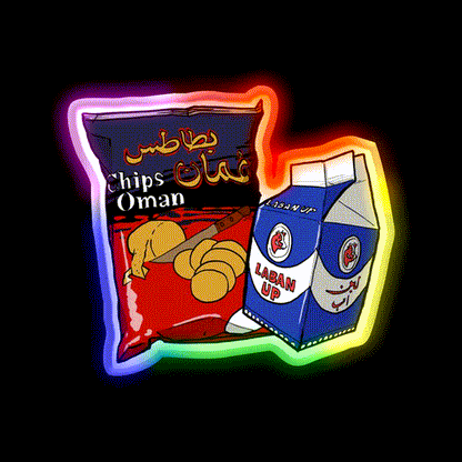 Oman Chips And Laban Up Duo Snack Food Led Neon Sign Rgb Color - LED neon sign close-up detail
