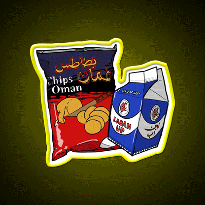 Oman Chips And Laban Up Duo Snack Food Led Neon Sign Rgb Color - Custom LED neon sign front view