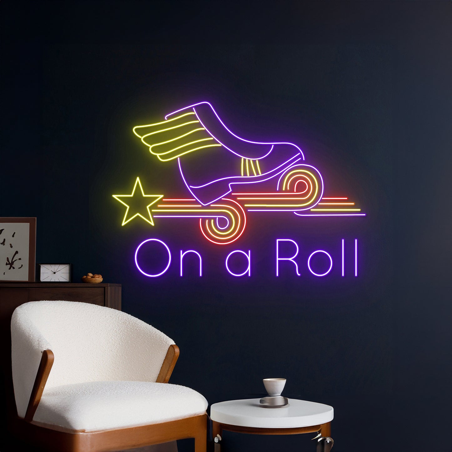 On A Roll Wings Roller Skate Neon Sign