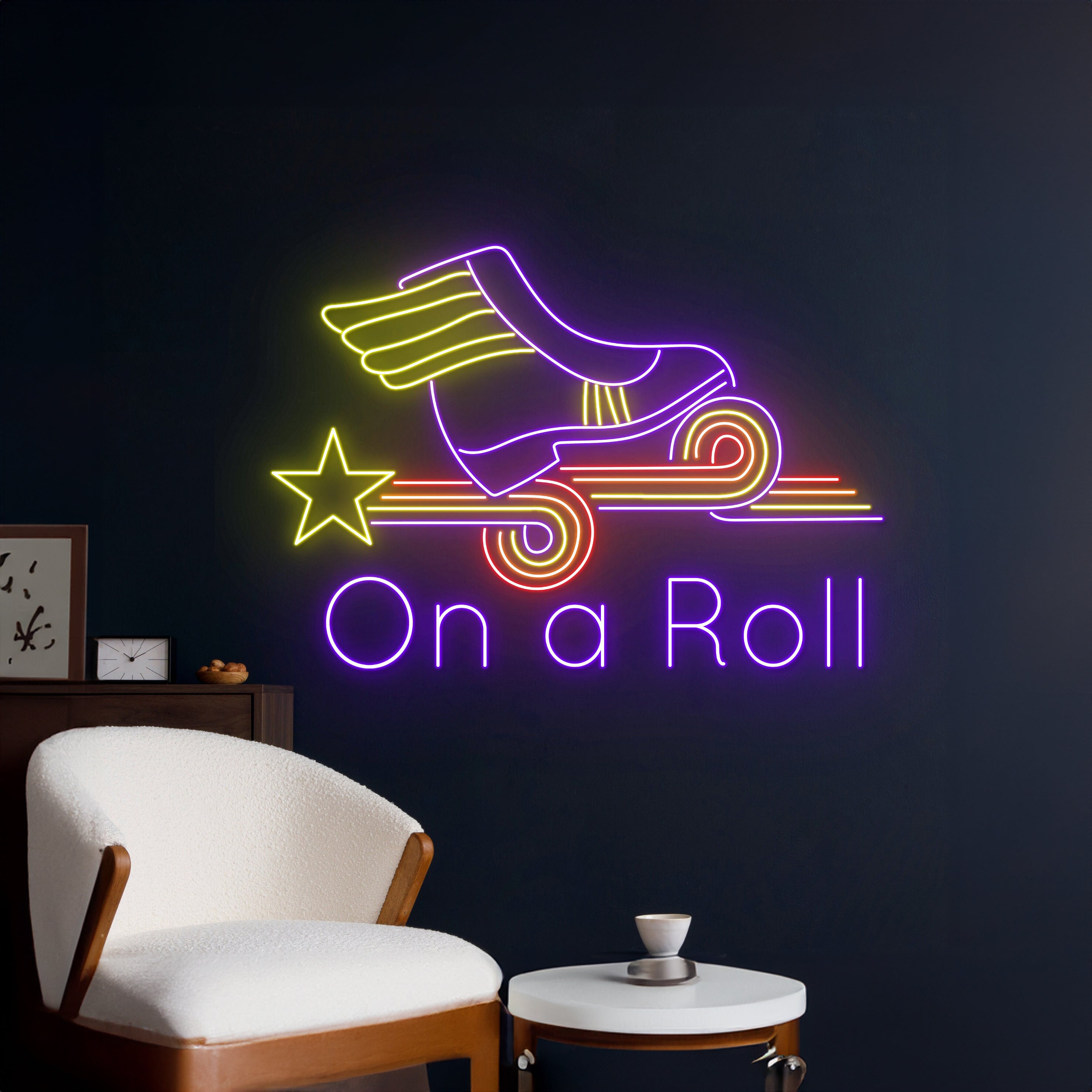 On A Roll Wings Roller Skate Neon Sign | Shineneon