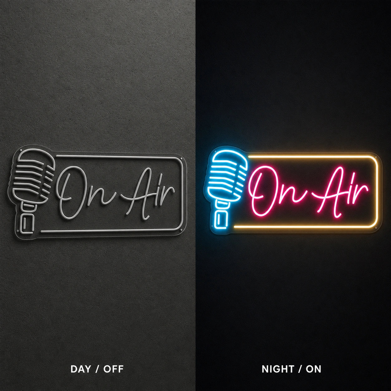 On Air Business Wall Decor LED Neon Sign Garage Man Cave Neon Sign day and night comparison
