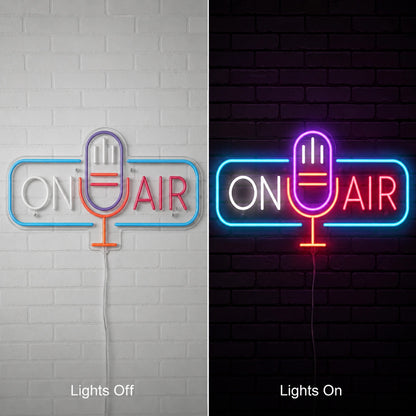 On Air Microphone Neon Sign LED Neon Sign day and night comparison