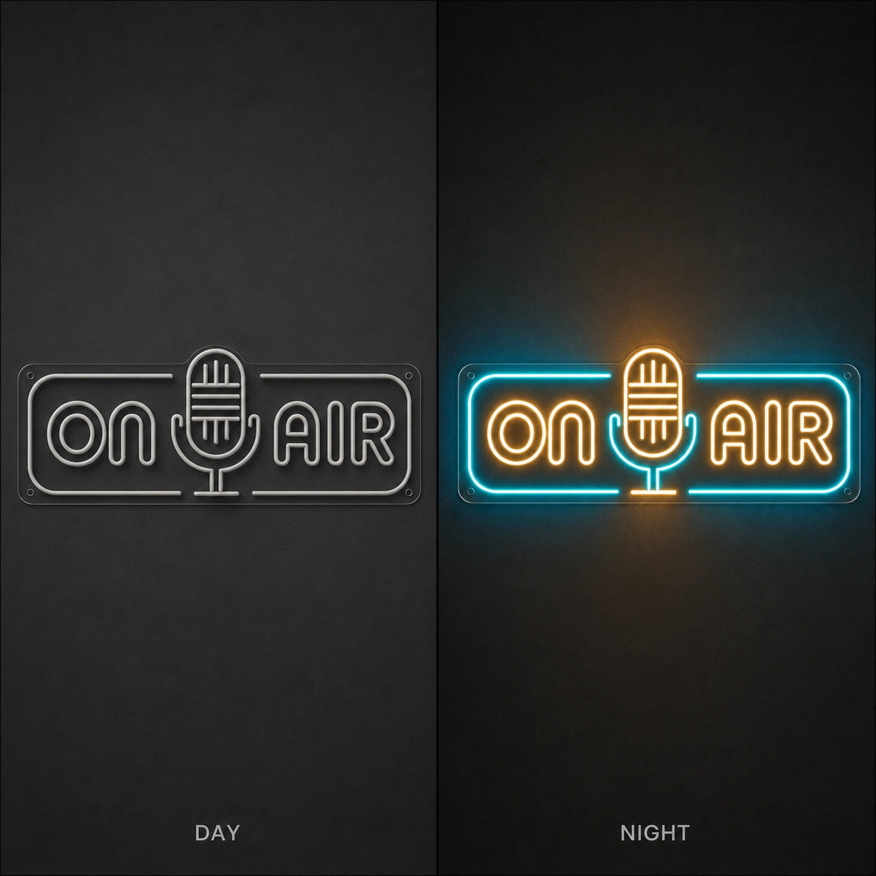 On Air Wall Decor LED Neon Sign Garage Man Cave Neon Sign day and night comparison