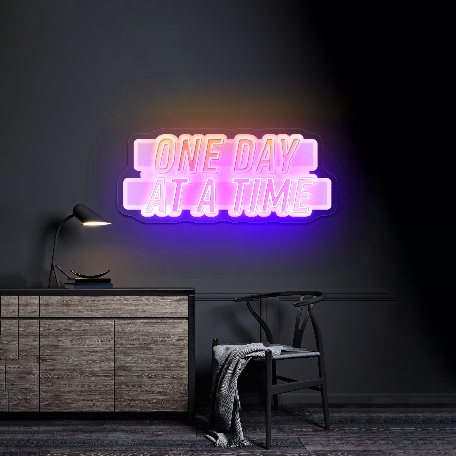 One Day At A Time Multicolor Lettering Artwork Custom Neonsigns