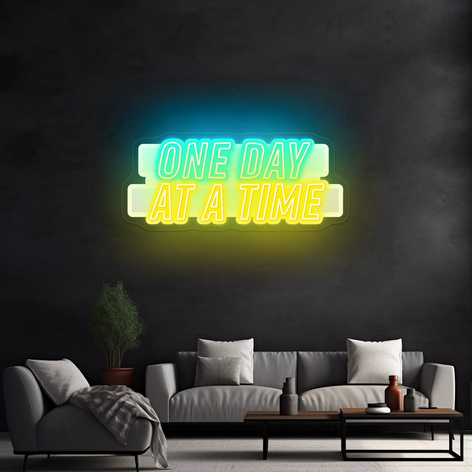 One Day At A Time Multicolor Lettering Artwork Custom Neonsigns