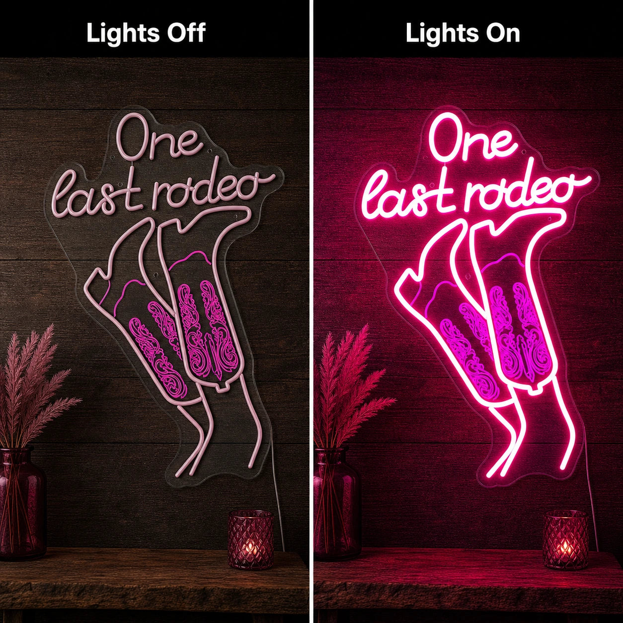 One Last Rodeo Neon Sign LED Neon Sign day and night comparison