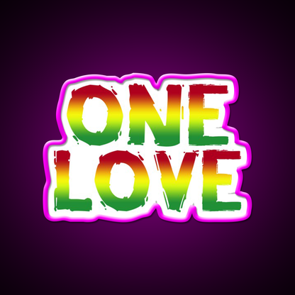 One Love Hemp Inspired Green Leaf Led Neon Sign Rgb Color - Neon sign mounted on wall in room