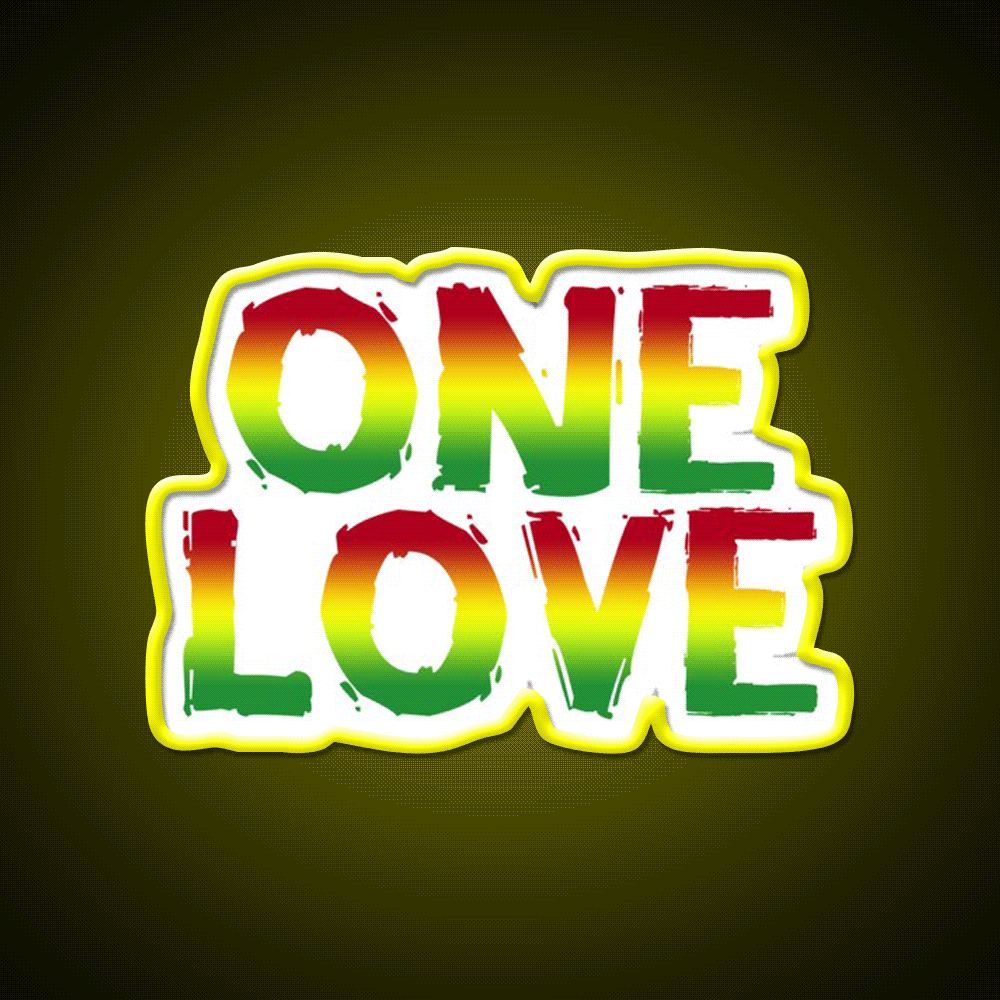 One Love Hemp Inspired Green Leaf Led Neon Sign Rgb Color - Custom LED neon sign front view