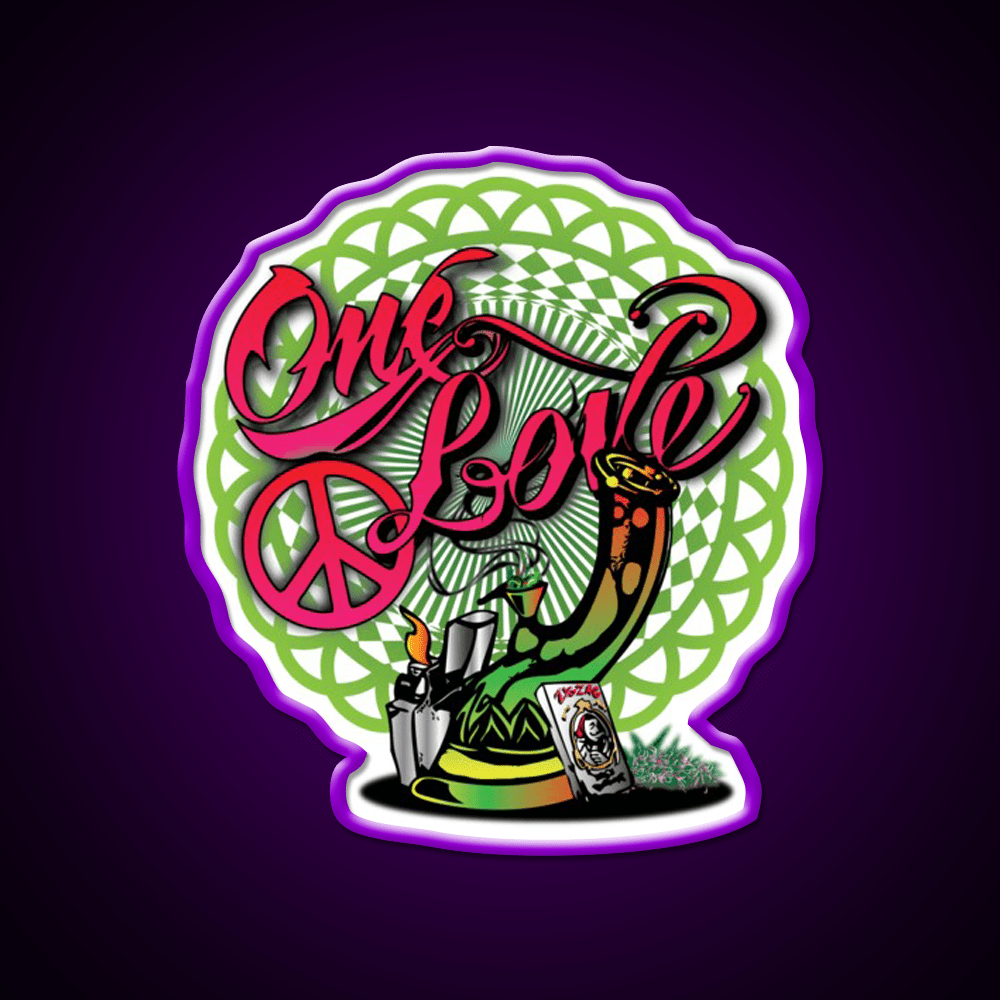 One Love Stoner Art Hemp Inspired Green Leaf Led Neon Sign Rgb Color - Shineneon