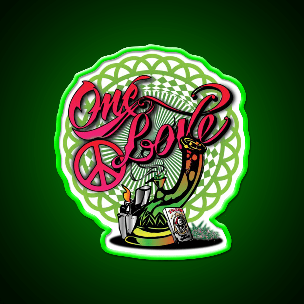 One Love Stoner Art Hemp Inspired Green Leaf Led Neon Sign Rgb Color - Shineneon