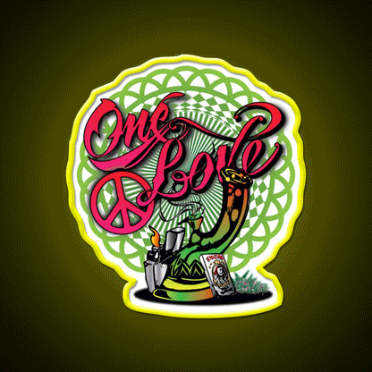 One Love Stoner Art Hemp Inspired Green Leaf Led Neon Sign Rgb Color - Custom LED neon sign front view