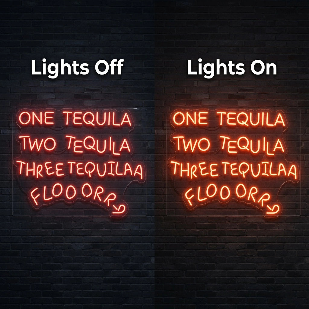 One Tequila Two Tequila Three Tequila Wall Decor LED Neon Sign - 06 Day Night Comparison