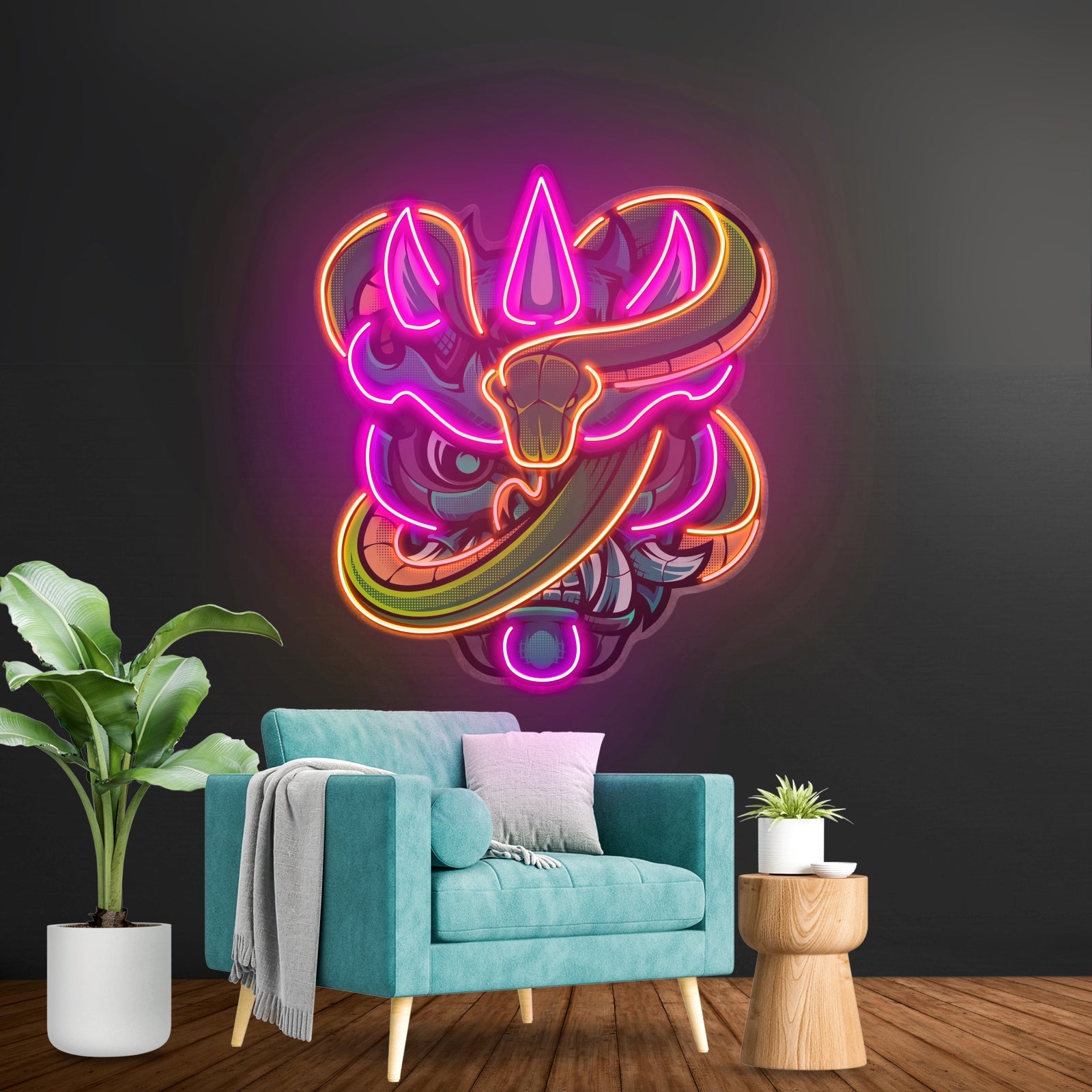 Oni Head And Green Snake Led Neon Sign Light Custom Led Signs - Shineneon