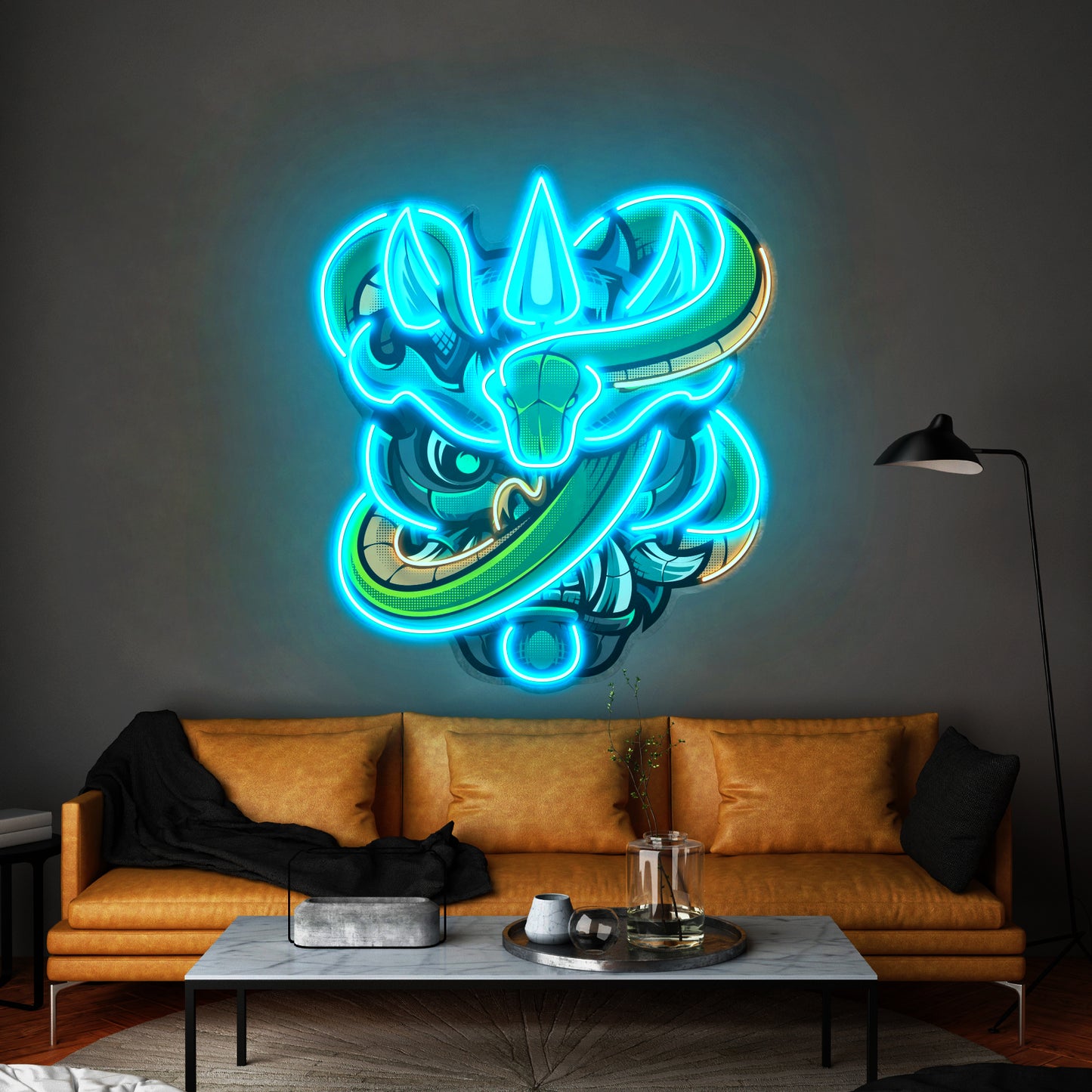 Oni Head And Green Snake Led Neon Sign Light Custom Led Signs