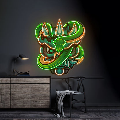 Oni Head And Green Snake Led Neon Sign Light Custom Led Signs