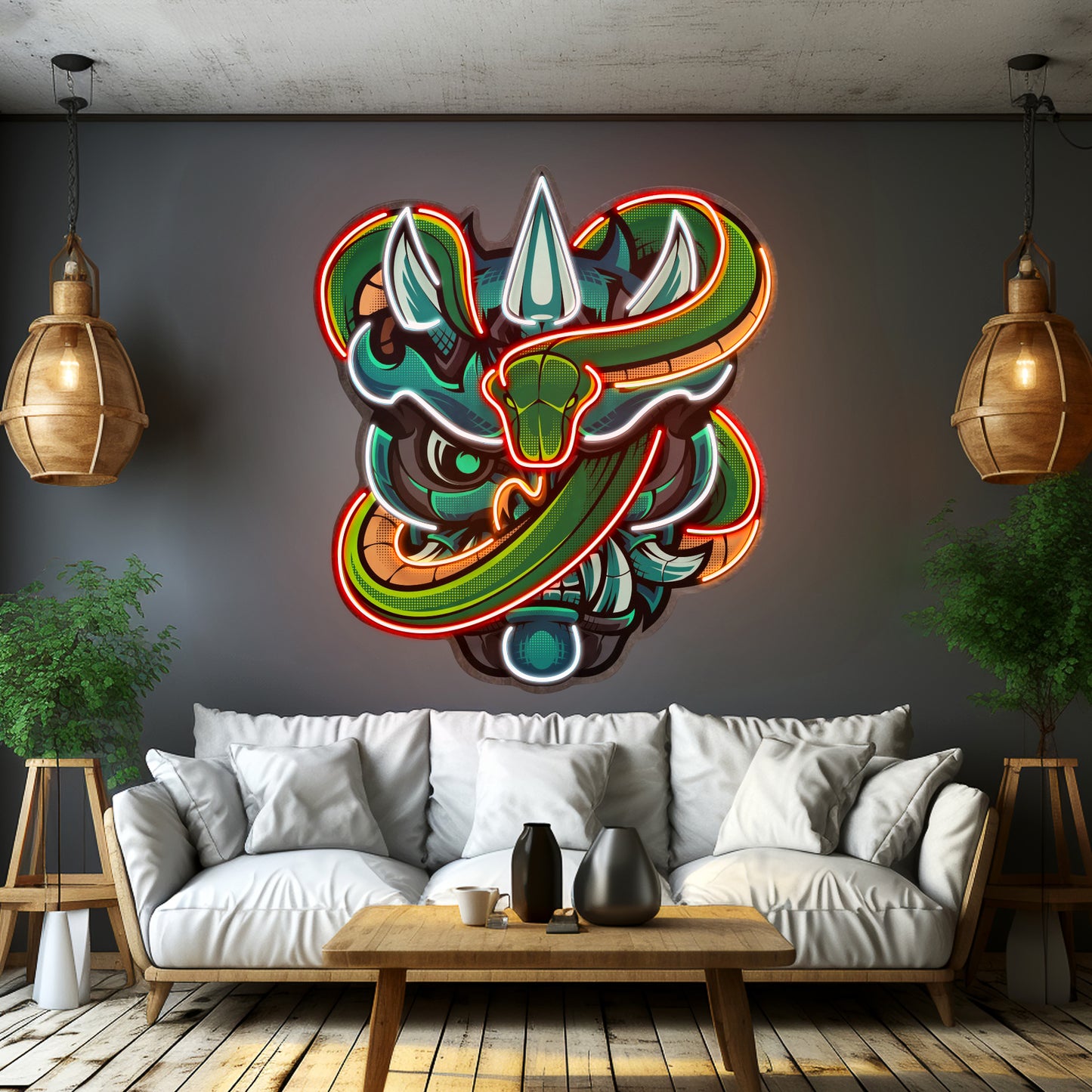 Oni Head And Green Snake Led Neon Sign Light Custom Led Signs