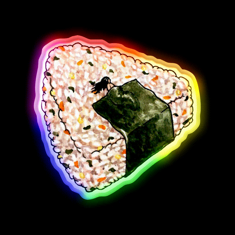 Onigiri Snooze Snack Food Led Neon Sign Rgb Color - LED neon sign close-up detail