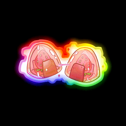 Onigiri With Strawberry Snack Food Led Neon Sign Rgb Color - LED neon sign close-up detail