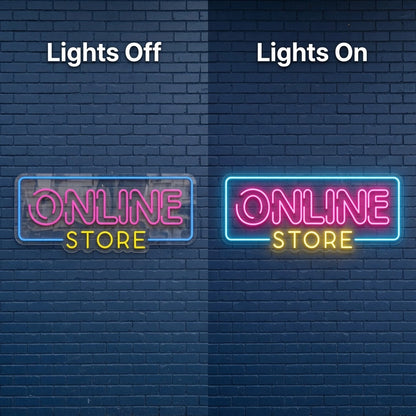 Online Store LED Neon Sign - 06 Day Night Comparison