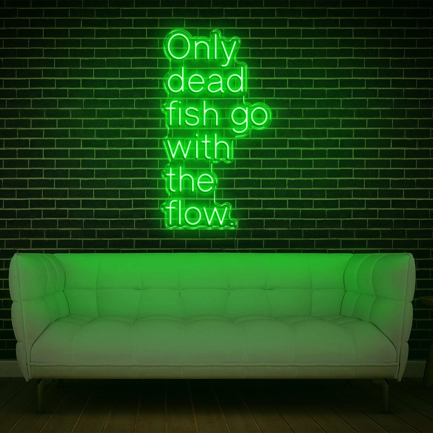 Only Dead Fish Go With The Flow White Glow Led Neon Sign For Modern Home Decor | Shineneon