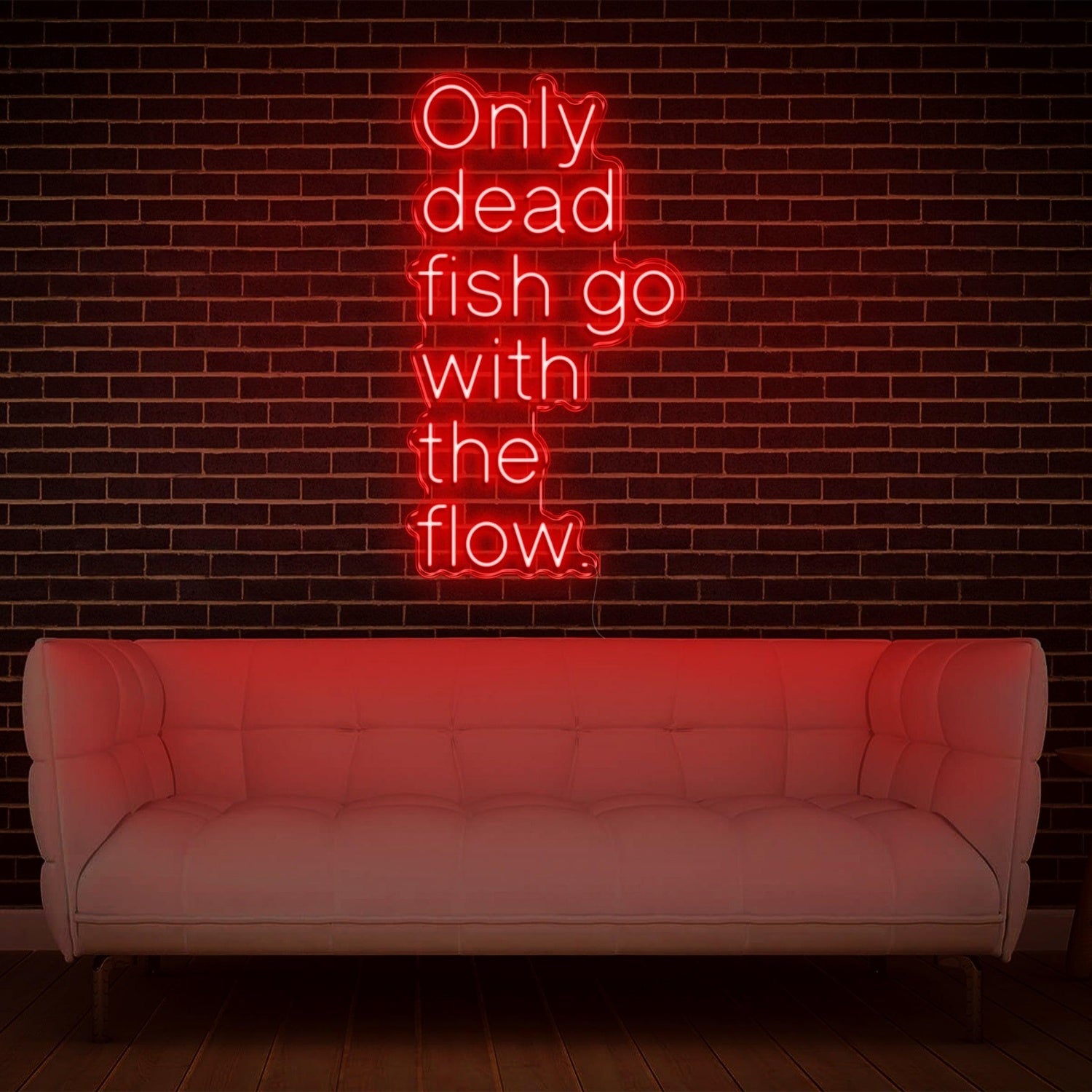 Only Dead Fish Go With The Flow White Glow Led Neon Sign For Modern Home Decor | Shineneon