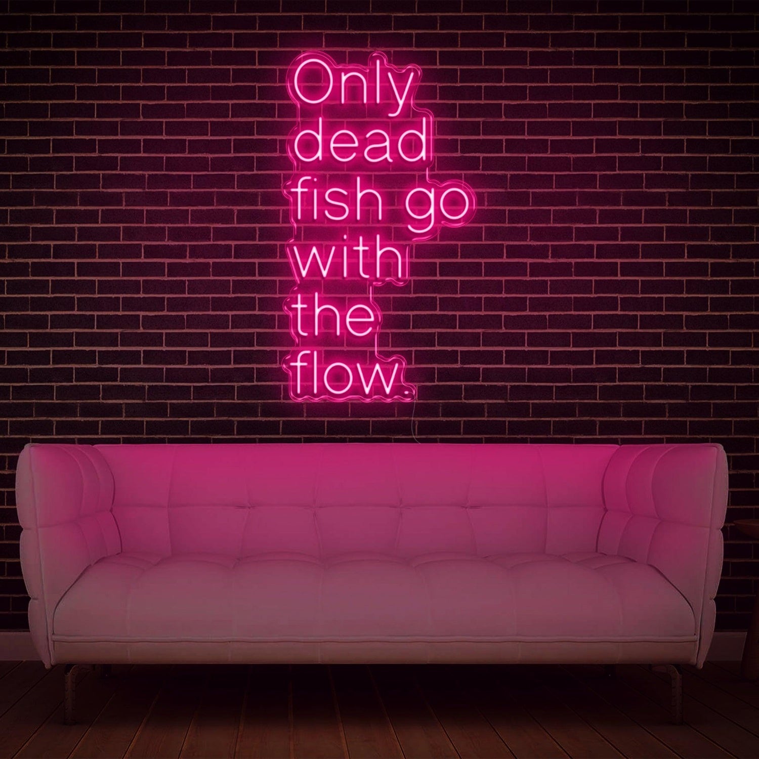 Only Dead Fish Go With The Flow White Glow Led Neon Sign For Modern Home Decor | Shineneon