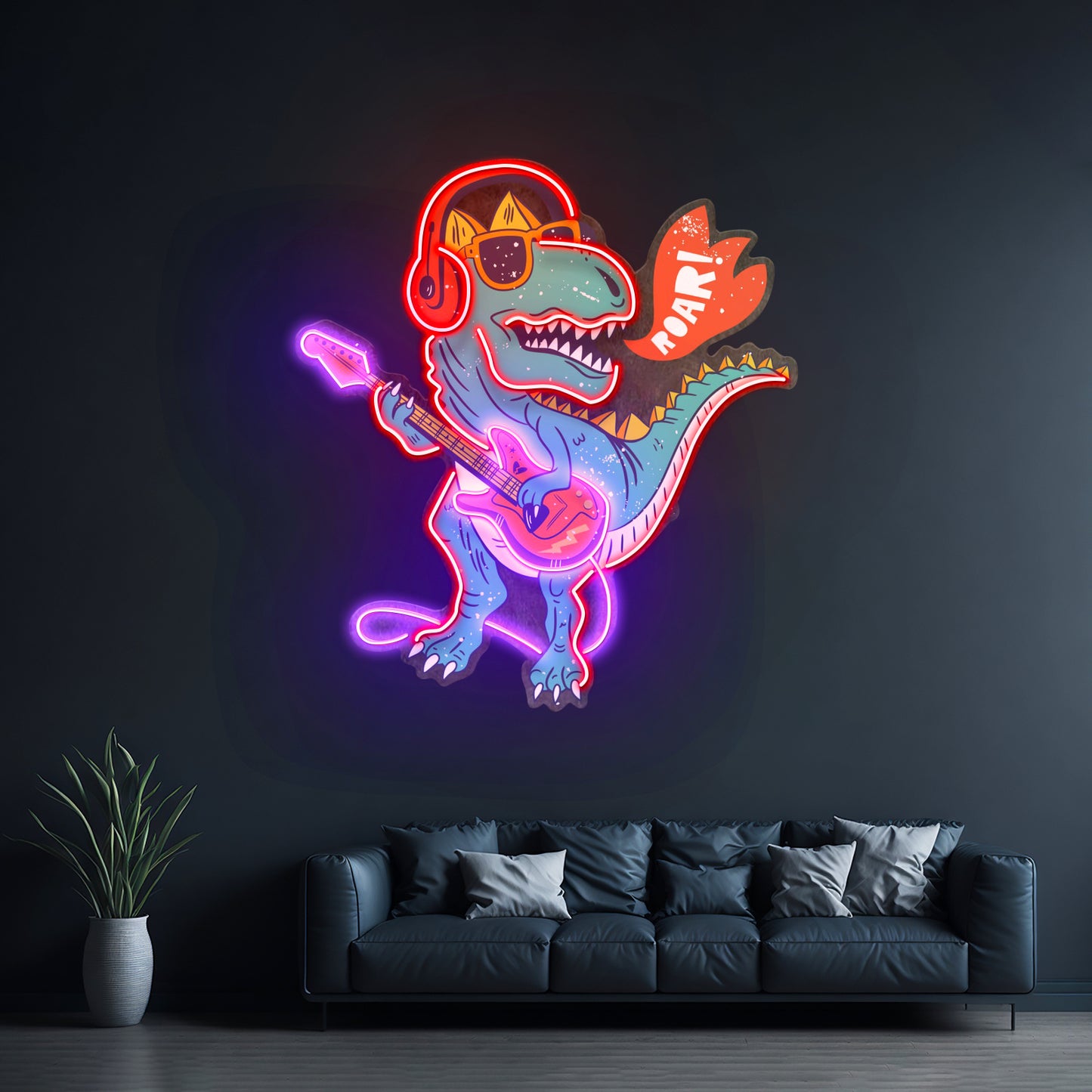 Ool Dinosaur Playing Guitar Led Neon Sign Light Custom Led Signs