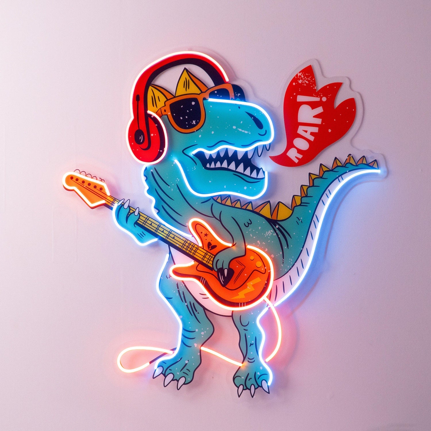 Ool Dinosaur Playing Guitar Uv Printed Led Neon Sign For Kids Room Decor | Shineneon
