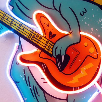 Ool Dinosaur Playing Guitar Uv Printed Led Neon Sign For Kids Room Decor | Shineneon