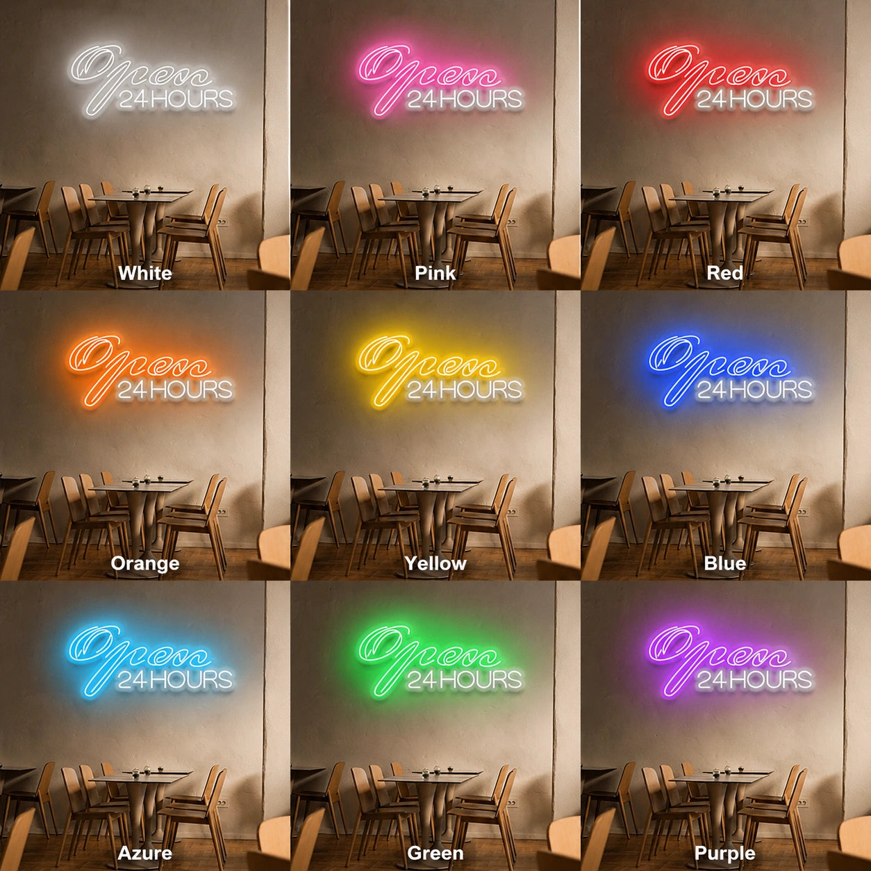 Open 24 Hours Lounge Neon Sign LED Neon Sign color grid