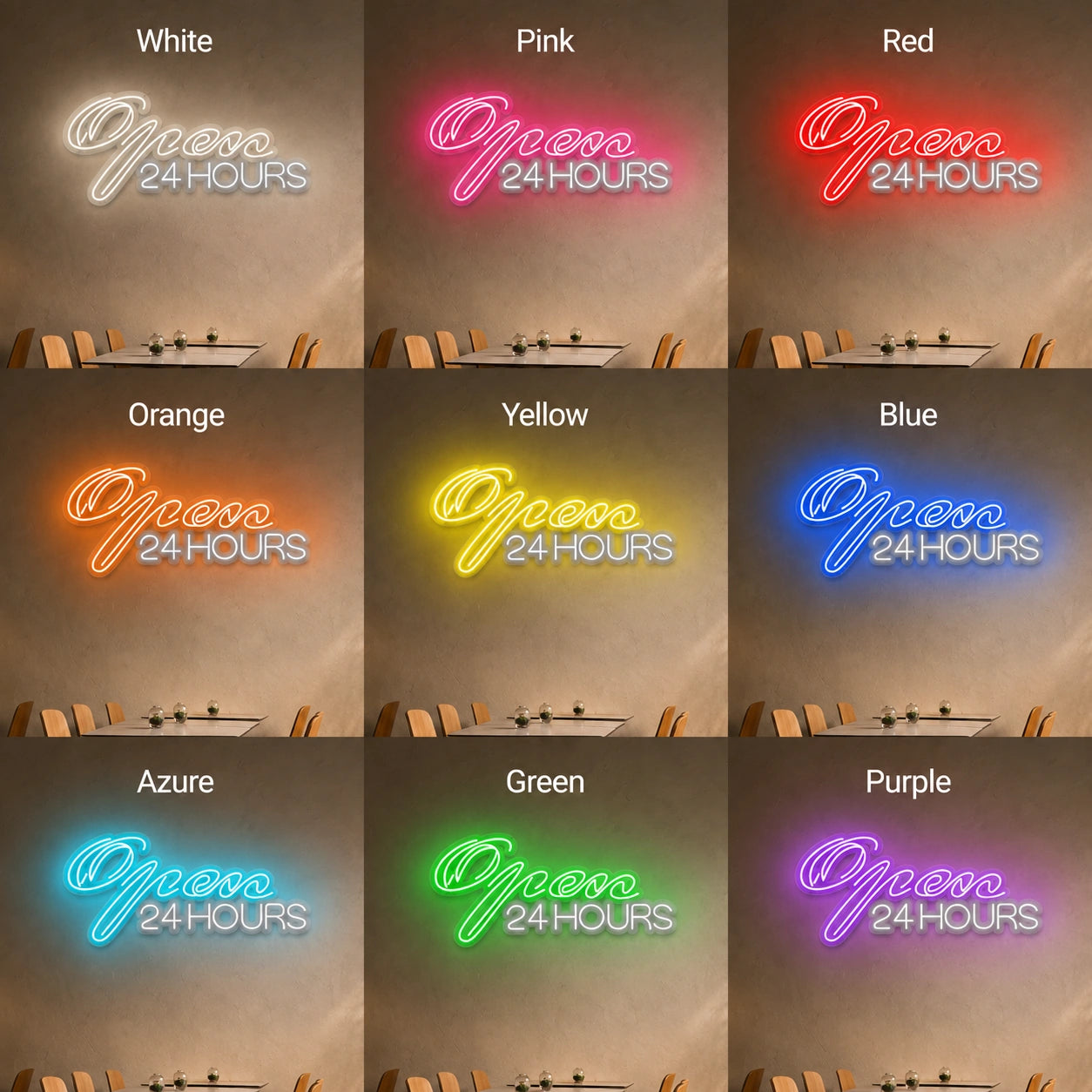Open 24 Hours Man Cave LED Neon Sign day and night comparison