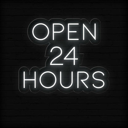 Open 24 Hours White Round Led Neon Sign For Business Storefront Wall Decor | Shineneon
