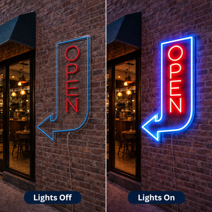 Open Arrow LED Neon Sign - 06 Day Night Comparison