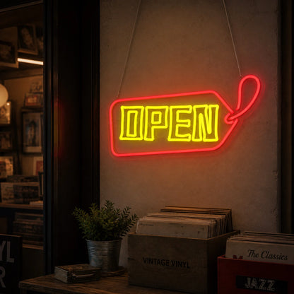 Open Arrow Tag Vintage LED Neon Sign real lifestyle scene