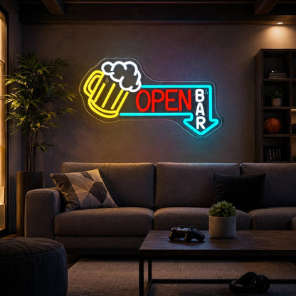 Open Bar Beer Mug Arrow LED Neon Sign - Shineneon