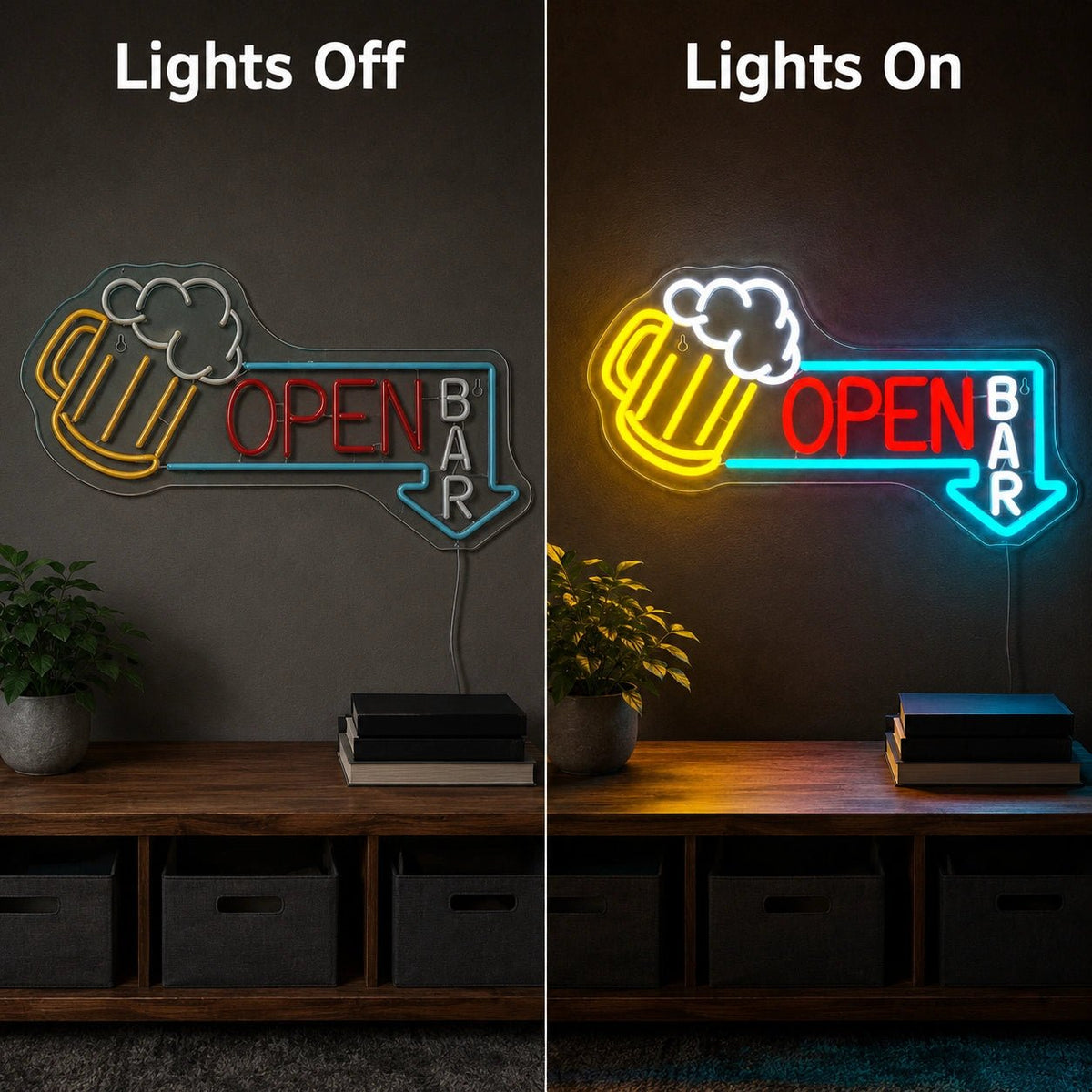 Open Bar Beer Mug Arrow LED Neon Sign - Shineneon