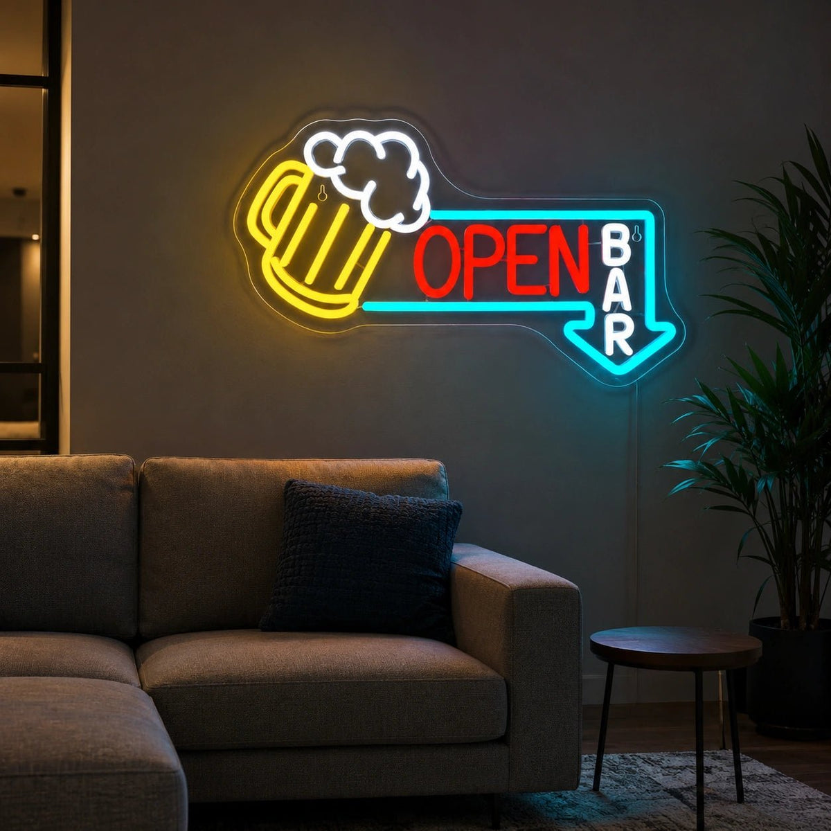 Open Bar Beer Mug Arrow LED Neon Sign - Shineneon