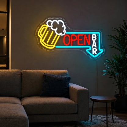 Open Bar Beer Mug Arrow LED Neon Sign - Shineneon