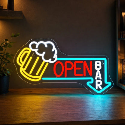 Open Bar Beer Mug Arrow LED Neon Sign - Shineneon
