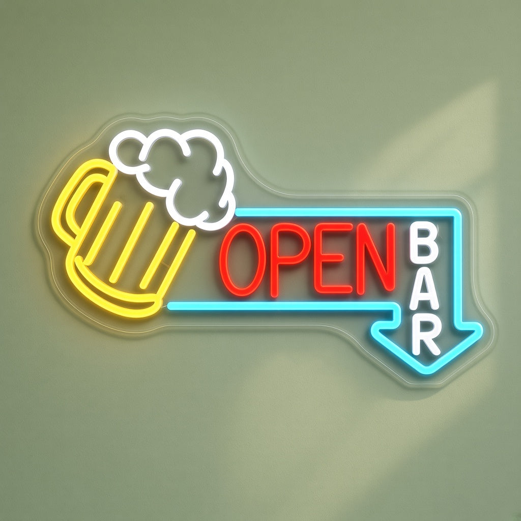 Open Bar Beer Mug LED Neon Sign - natural light view