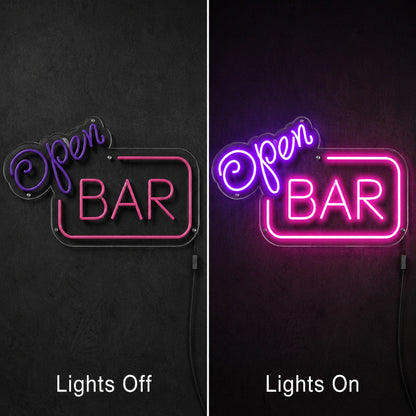 Open Bar Cheers Neon Sign LED Neon Sign day and night comparison