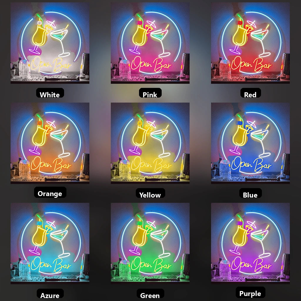 Open Bar LED Neon Sign Wall Neon Sign - 05 Color Grid