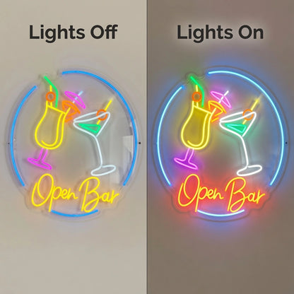 Open Bar LED Neon Sign Wall Neon Sign - 06 Day Night Comparison