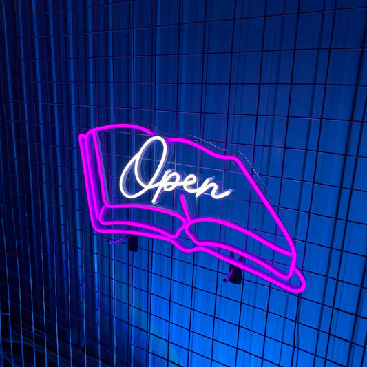 Open Book Neon Sign Bookworm Led Light