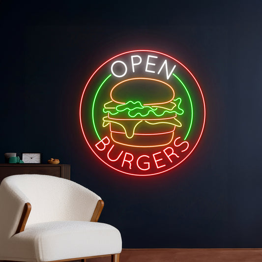 Open Burger Neon Sign