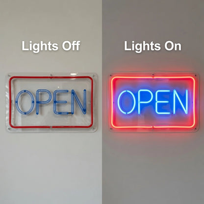 Open Business LED Neon Sign Wall Decor - 06 Day Night Comparison