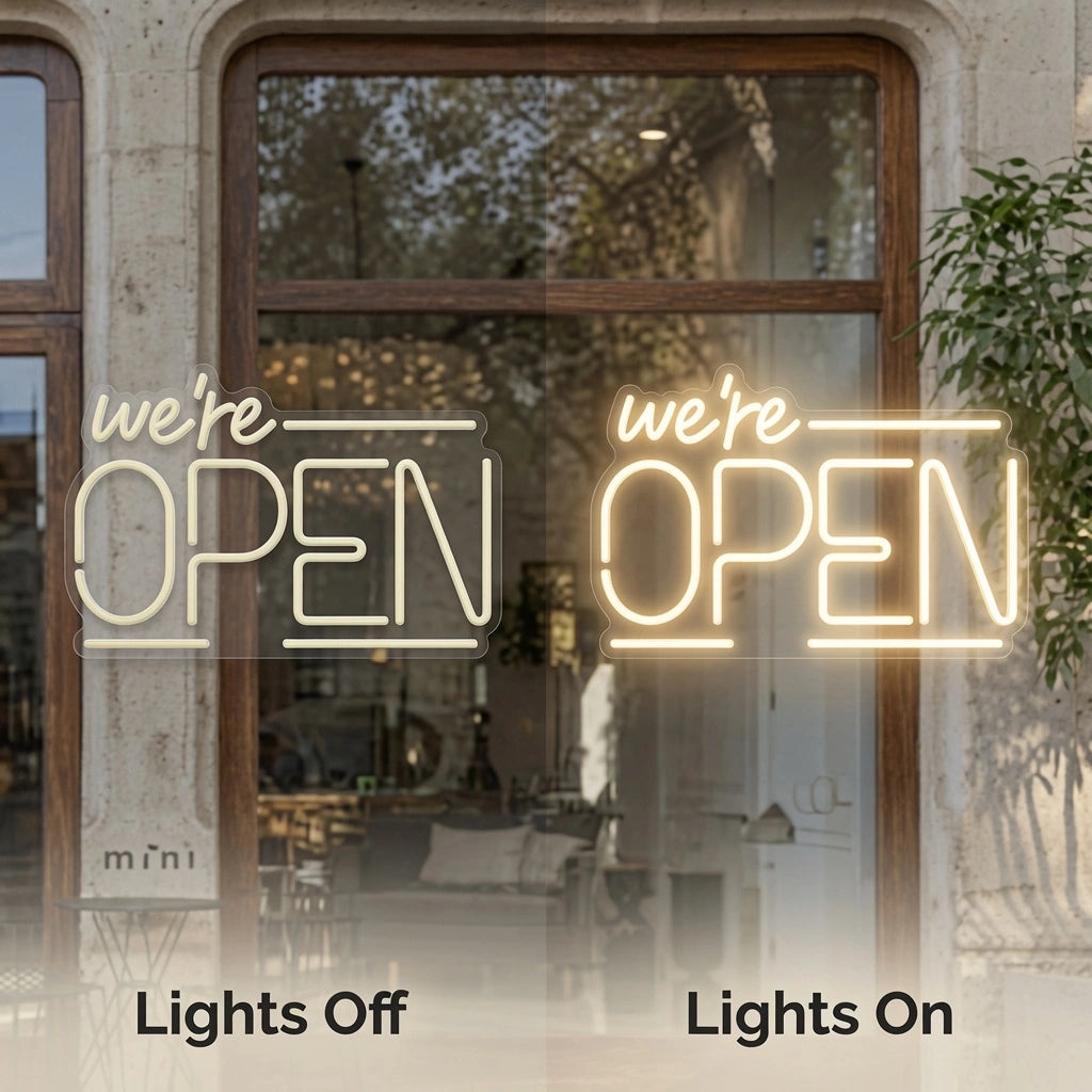 Open Business LED Neon Sign Wall Decor Business Sign - 06 Day Night Comparison