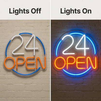 Open Business LED Neon Sign Wall Decor Wall Art - 06 Day Night Comparison