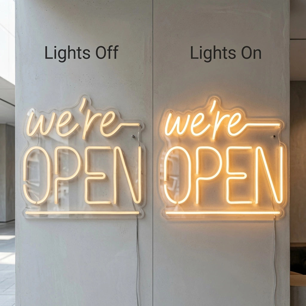 Open Business LED Neon Sign Wall Decor Wall Art Business Sign - 06 Day Night Comparison
