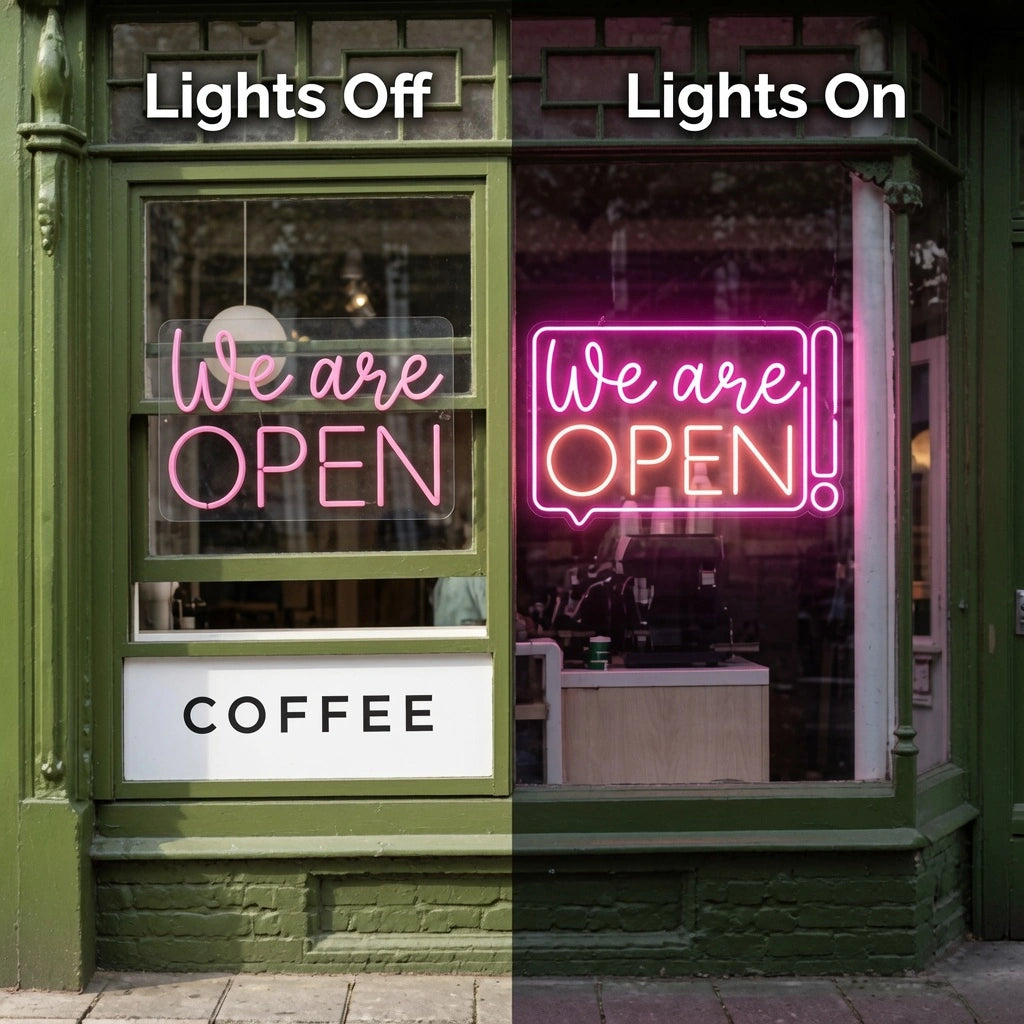 Open Business LED Neon Sign Wall Decor Wall Art Wall Art - 06 Day Night Comparison